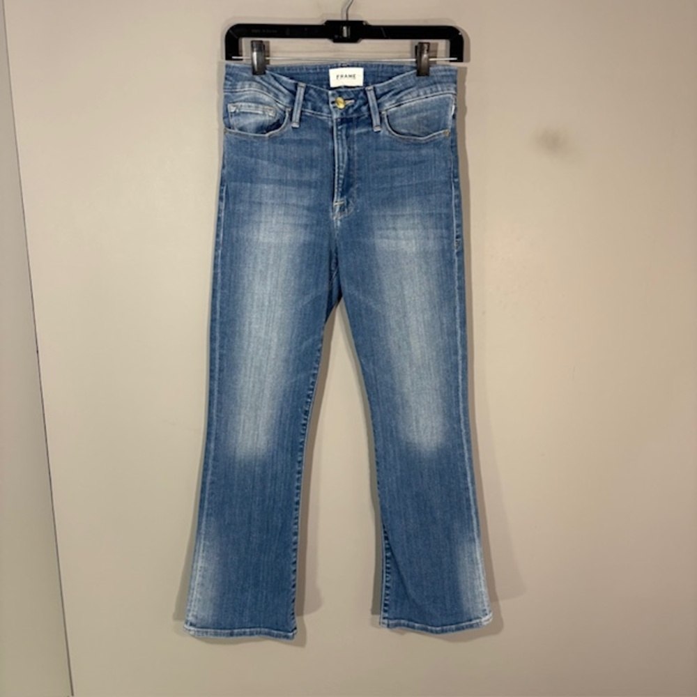 FRAME Le Crop Mini Boot Jeans Womens 27 Blue Light Wash High Rise Bootcut Denim